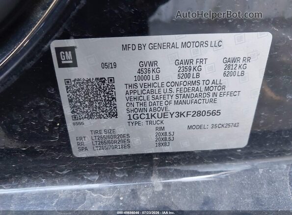 1GC1KUEY3KF280565 2019 CHEVROLET SILVERADO Черный Вид подкапотного пространства