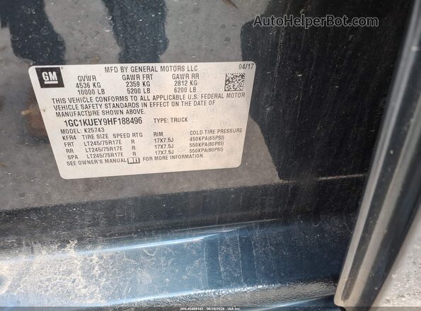 1GC1KUEY9HF188496 2017 CHEVROLET SILVERADO Blue Vista del compartimento del motor