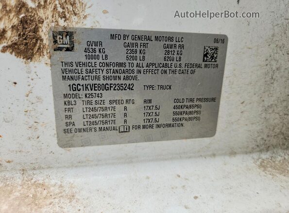 1GC1KVE80GF235242 2016 CHEVROLET SILVERADO White Widok komory silnika