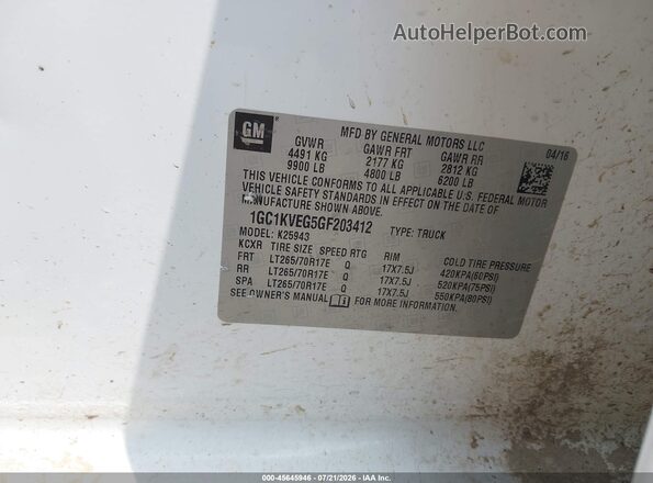 1GC1KVEG5GF203412 2016 CHEVROLET SILVERADO Белый Вид подкапотного пространства