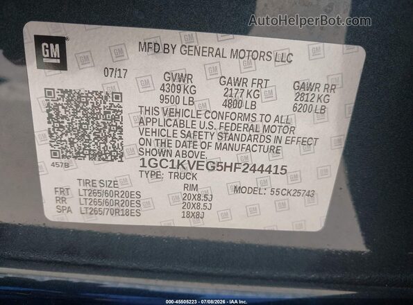 1GC1KVEG5HF244415 2017 CHEVROLET SILVERADO Navy Vista del compartimento del motor