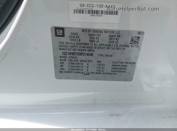1GC1KVEYXHF214948 2017 CHEVROLET SILVERADO Белый Вид наклейки с VIN-кодом
