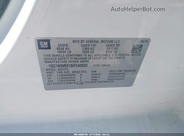 1GC1KWE81GF240035 2016 CHEVROLET SILVERADO Белый Вид подкапотного пространства