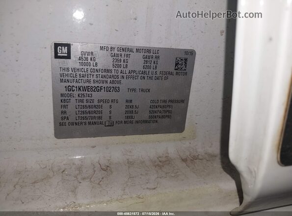 1GC1KWE82GF102763 2016 CHEVROLET SILVERADO White ძრავის განყოფილების ხედი