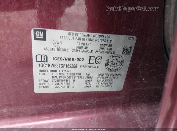 1GC1KWE87GF169200 2016 CHEVROLET SILVERADO Maroon ძრავის განყოფილების ხედი