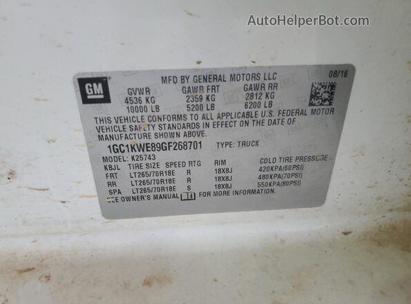 1GC1KWE89GF268701 2016 CHEVROLET SILVERADO White Vista del compartimento del motor
