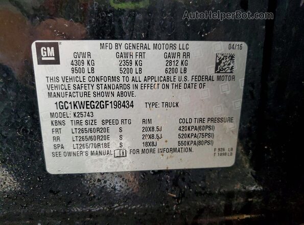 1GC1KWEG2GF198434 2016 CHEVROLET SILVERADO Black ძრავის განყოფილების ხედი