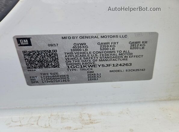 1GC1KWEY5JF124263 2018 CHEVROLET SILVERADO White Вид підкапотного простору