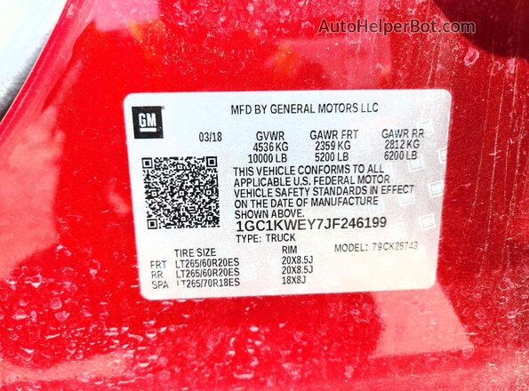 1GC1KWEY7JF246199 2018 CHEVROLET SILVERADO Red Вид підкапотного простору