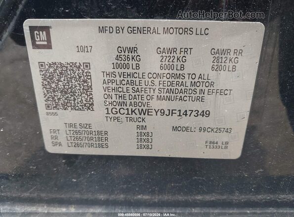 1GC1KWEY9JF147349 2018 CHEVROLET SILVERADO Black Շարժիչի բաժամունքի տեսք