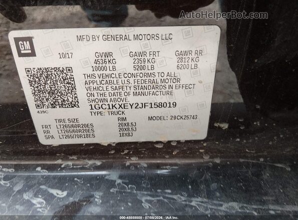 1GC1KXEY2JF158019 2018 CHEVROLET SILVERADO Black ძრავის განყოფილების ხედი
