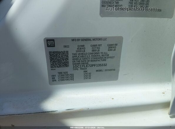 1GC1YLE72PF135332 2023 CHEVROLET SILVERADO White Vista del compartimento del motor