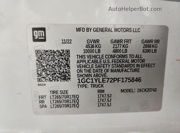 1GC1YLE72PF175846 2023 CHEVROLET SILVERADO White Вид підкапотного простору