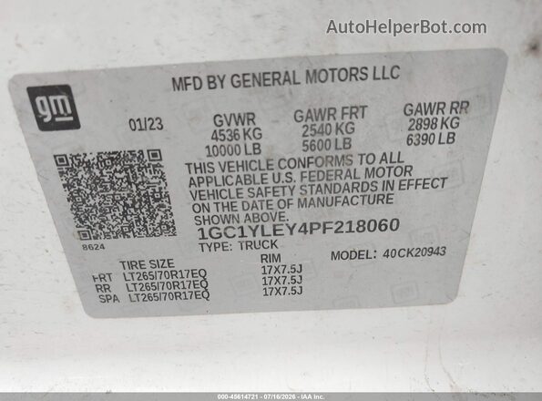 1GC1YLEY4PF218060 2023 CHEVROLET SILVERADO Белый Вид подкапотного пространства