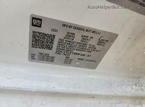 1GC1YLEY8NF180197 2022 CHEVROLET SILVERADO White Widok komory silnika