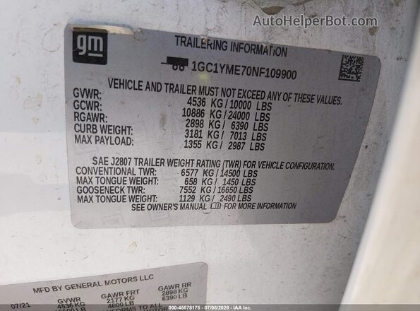 1GC1YME70NF109900 2022 CHEVROLET SILVERADO Белый Вид подкапотного пространства