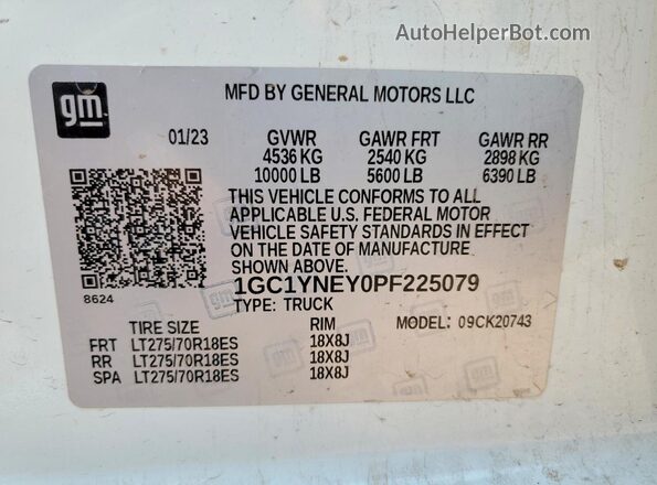 1GC1YNEY0PF225079 2023 CHEVROLET SILVERADO White VIN կոդի պիտակի տեսք