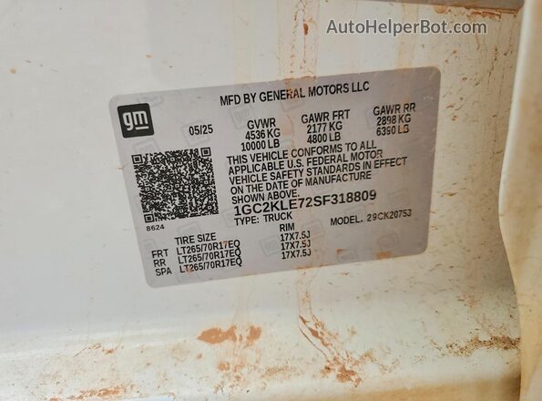 1GC2KLE72SF318809 2025 CHEVROLET SILVERADO White Widok komory silnika