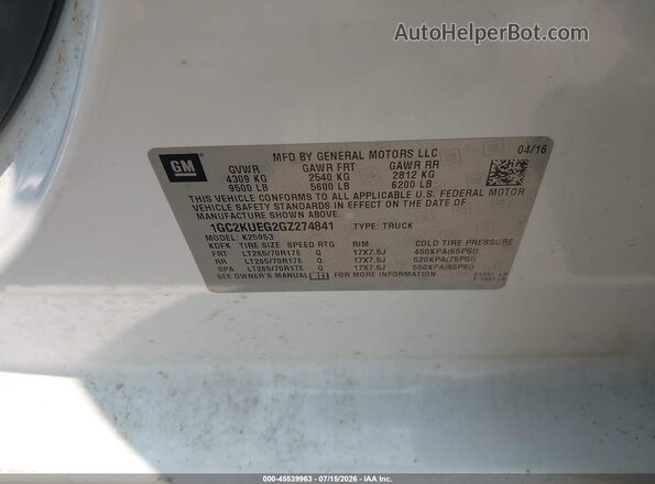 1GC2KUEG2GZ274841 2016 CHEVROLET SILVERADO White Engine compartment view