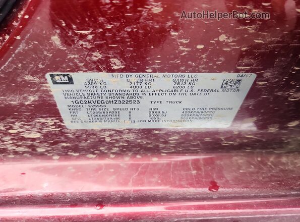 1GC2KVEG0HZ322523 2017 CHEVROLET SILVERADO Maroon Vista del compartimento del motor