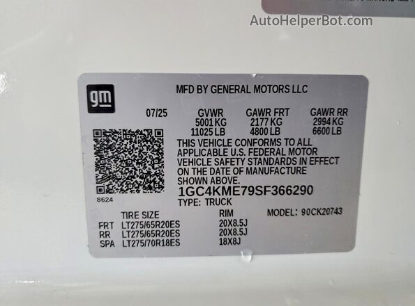 1GC4KME79SF366290 2025 CHEVROLET SILVERADO White Widok naklejki z numerem VIN