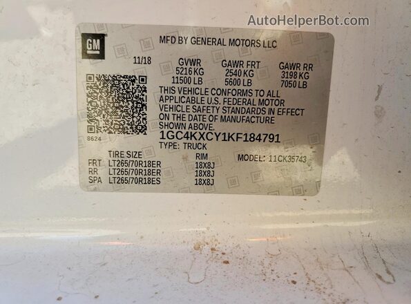 1GC4KXCY1KF184791 2019 CHEVROLET SILVERADO Белый Вид подкапотного пространства