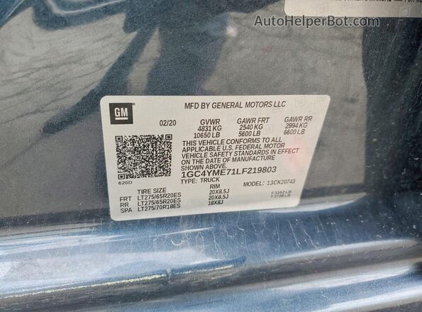 1GC4YME71LF219803 2020 CHEVROLET SILVERADO Charcoal ძრავის განყოფილების ხედი