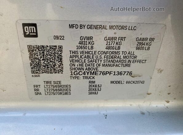 1GC4YME76PF136776 2023 CHEVROLET SILVERADO Silver Вид підкапотного простору
