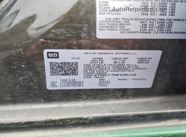 1GC4YME77NF230369 2022 CHEVROLET SILVERADO Gray Vista del compartimento del motor