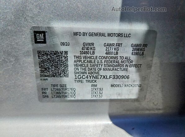 1GC4YNE7XLF330906 2020 CHEVROLET SILVERADO Серебряный Вид подкапотного пространства