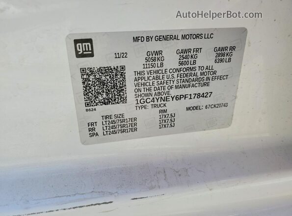 1GC4YNEY6PF178427 2023 CHEVROLET SILVERADO White Engine compartment view