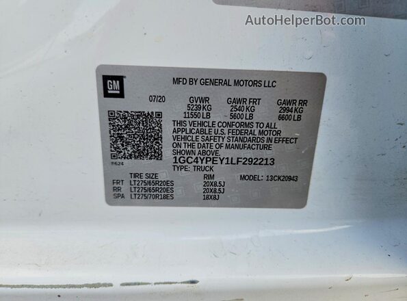 1GC4YPEY1LF292213 2020 CHEVROLET SILVERADO White Vista del compartimento del motor