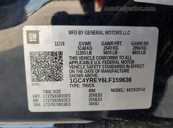 1GC4YREY6LF159636 2020 CHEVROLET SILVERADO Black Շարժիչի բաժամունքի տեսք