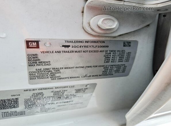 1GC4YREY7LF100899 2020 CHEVROLET SILVERADO White Вид підкапотного простору