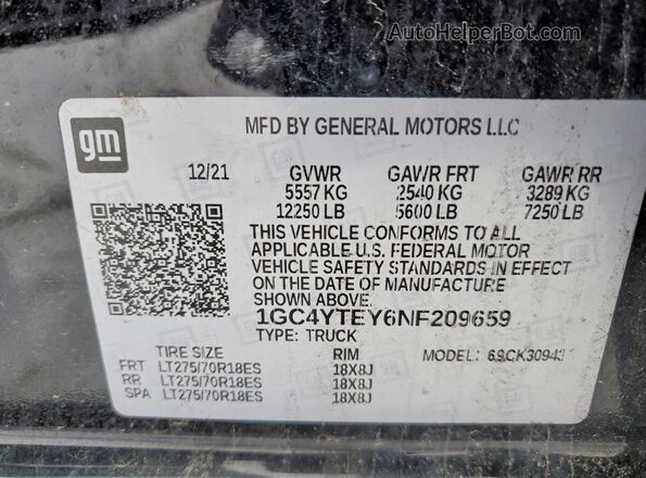 1GC4YTEY6NF209659 2022 CHEVROLET SILVERADO Black Շարժիչի բաժամունքի տեսք