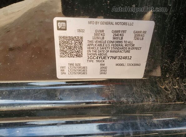 1GC4YUEY7NF324812 2022 CHEVROLET SILVERADO Black Engine compartment view