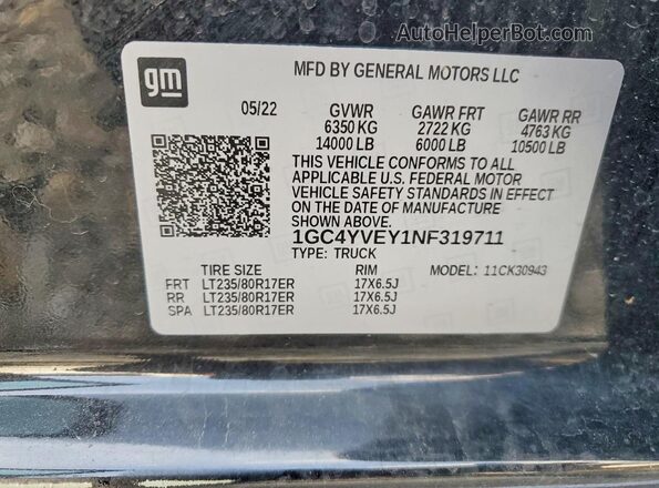 1GC4YVEY1NF319711 2022 CHEVROLET SILVERADO Black Вид підкапотного простору