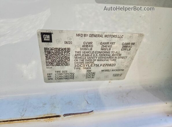 1GC5YLE75LF270820 2020 CHEVROLET SILVERADO White Engine compartment view