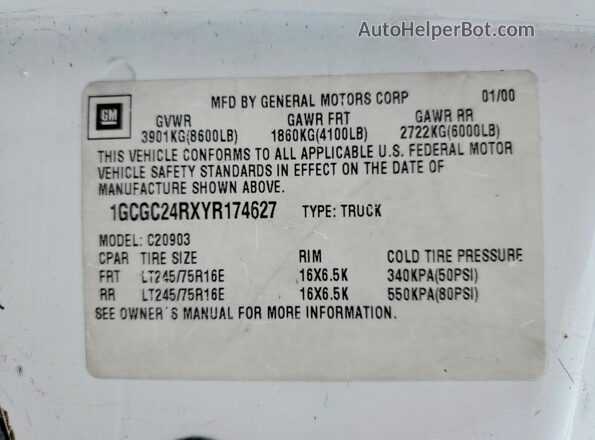 1GCGC24RXYR174627 2000 CHEVROLET GMT-400 Белый Вид подкапотного пространства