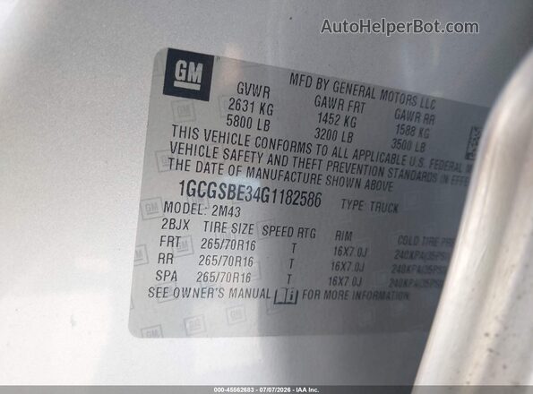 1GCGSBE34G1182586 2016 CHEVROLET COLORADO Серебряный Вид подкапотного пространства