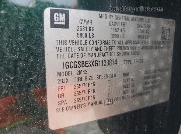 1GCGSBE3XG1133814 2016 CHEVROLET COLORADO Green Widok komory silnika