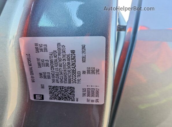1GCGSBEA2N1262349 2022 CHEVROLET COLORADO Gray Вид наклейки з VIN-кодом