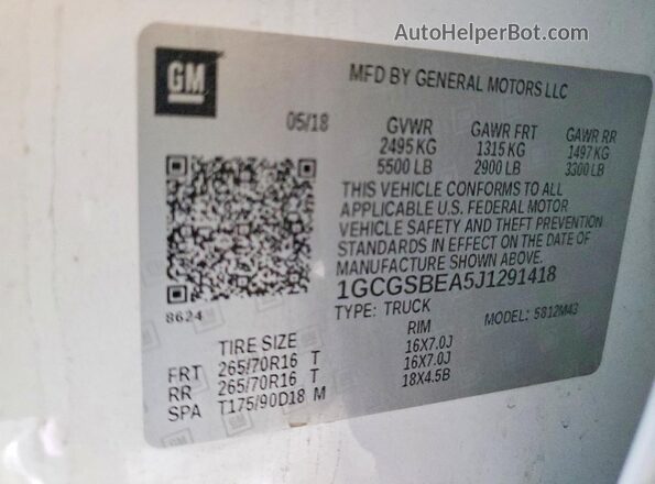 1GCGSBEA5J1291418 2018 CHEVROLET COLORADO White Вид підкапотного простору