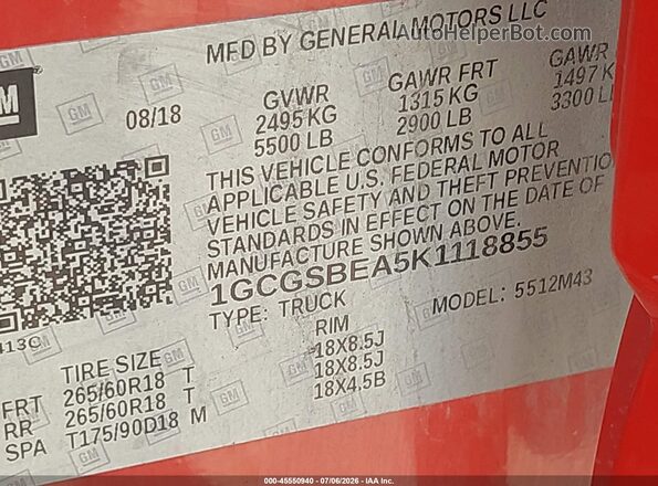 1GCGSBEA5K1118855 2019 CHEVROLET COLORADO Orange Vista del compartimento del motor