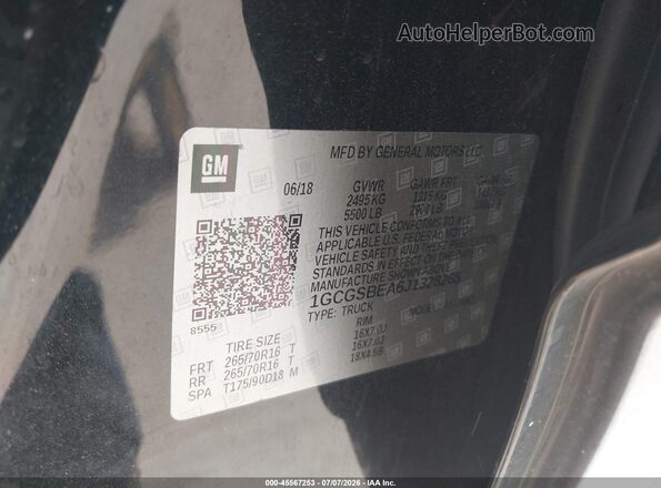1GCGSBEA6J1328265 2018 CHEVROLET COLORADO Black Widok komory silnika