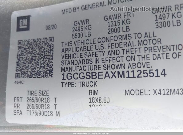 1GCGSBEAXM1125514 2021 CHEVROLET COLORADO Gray Engine compartment view