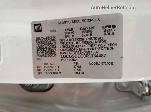 1GCGSBEC0R1134487 2024 CHEVROLET COLORADO White Widok komory silnika