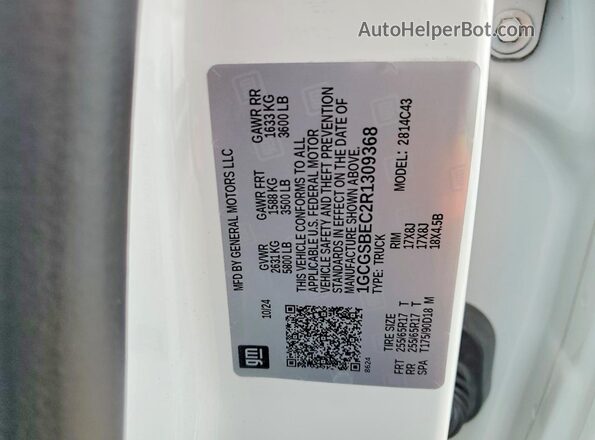 1GCGSBEC2R1309368 2024 CHEVROLET COLORADO White VIN sticker view