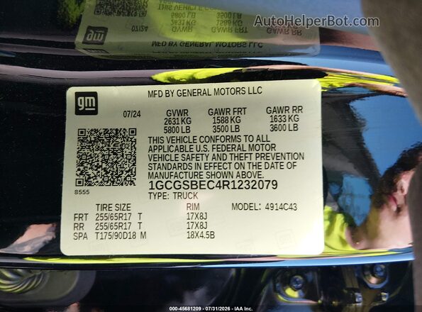 1GCGSBEC4R1232079 2024 CHEVROLET COLORADO Black Շարժիչի բաժամունքի տեսք