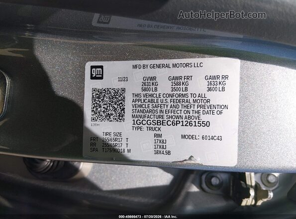 1GCGSBEC6P1261550 2023 CHEVROLET COLORADO Gray Շարժիչի բաժամունքի տեսք